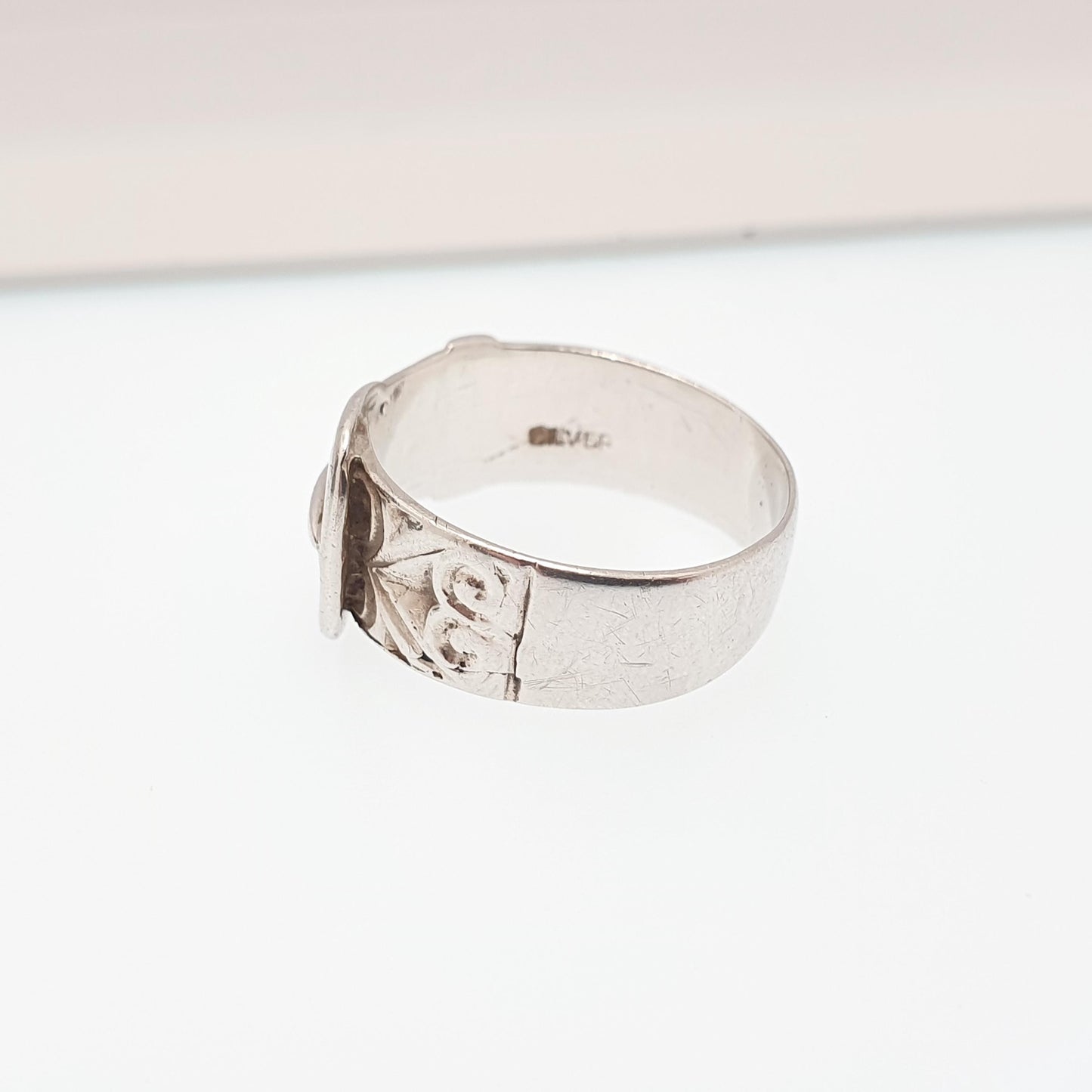 Vintage Solid Silver Belt Buckle Ring Thick Band Chunky 1960s Solid 925 Victorian Revival Unisex Womens Mens Retro Jewelry Jewellery
