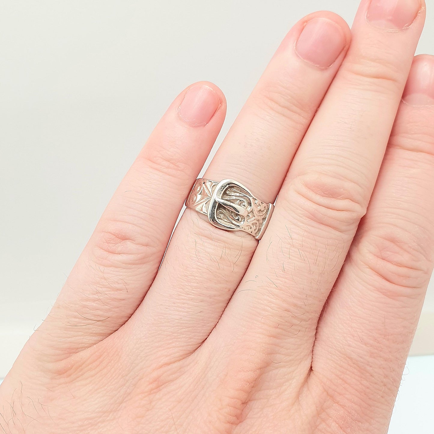 Vintage Solid Silver Belt Buckle Ring Thick Band Chunky 1960s Solid 925 Victorian Revival Unisex Womens Mens Retro Jewelry Jewellery