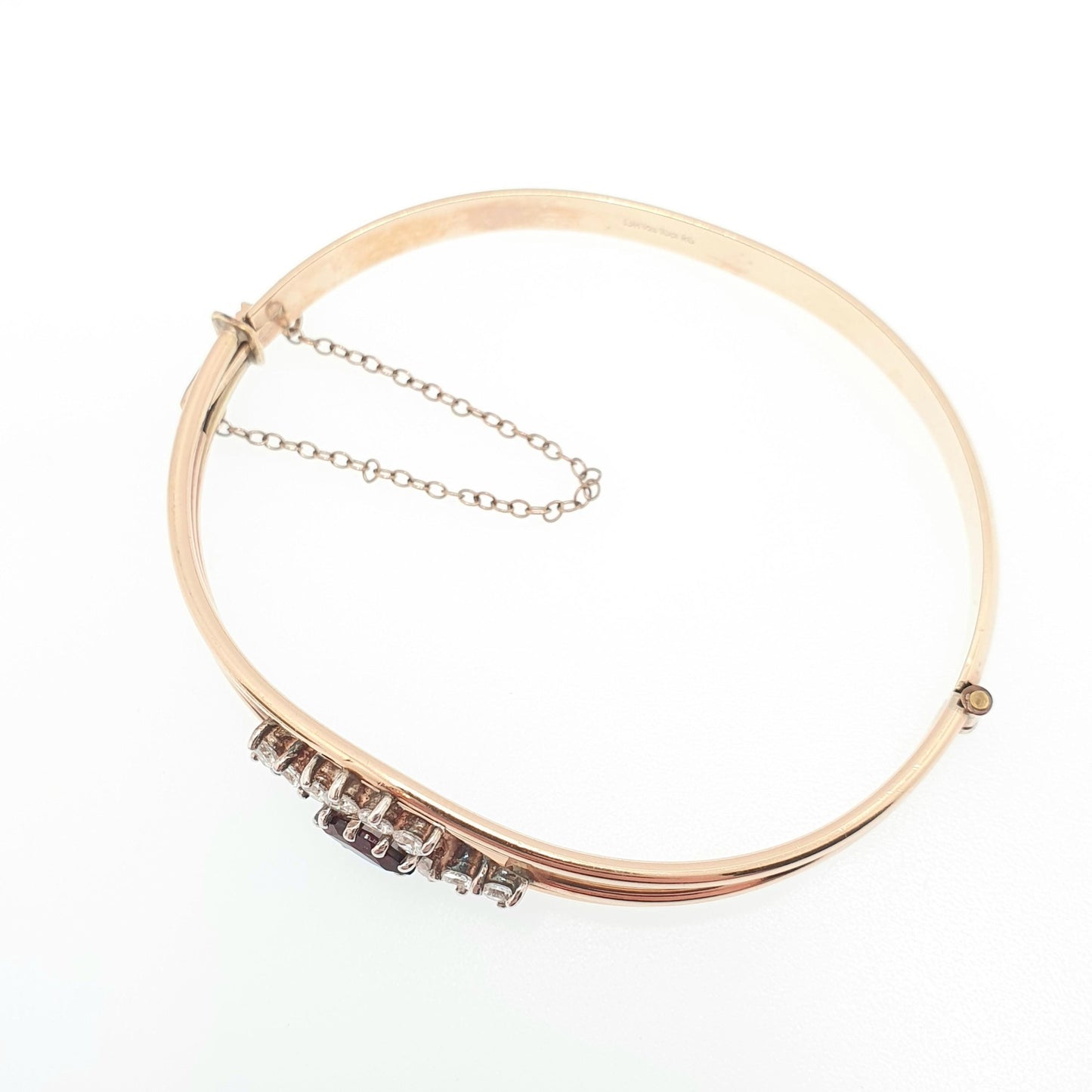 Antique Garnet Paste & Diamond Paste Bangle Rolled Gold Filled Snap Bracelet 1910s Unique Fine Estate Womens Vintage Jewelry Jewellery