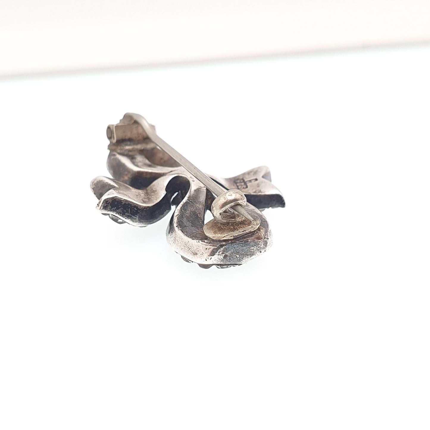 Antique Sterling Silver Diamond Paste Bow Brooch Pin Parisian Diamond Company Pastes Late 1800s Vintage Estate Womens Jewelry Jewellery