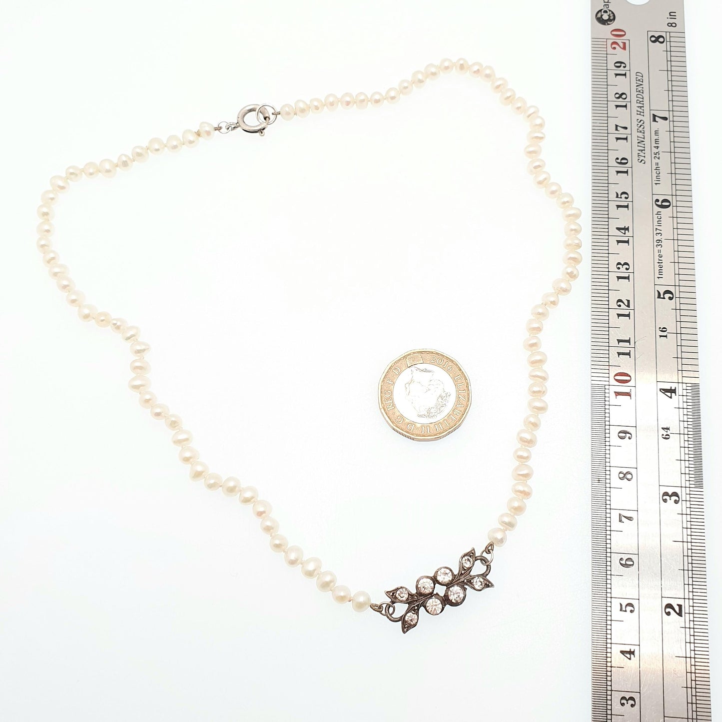 Antique Diamond Paste Freshwater Pearl Necklace Solid Silver Centre Choker Victorian Upcycled Restored Genuine Pearls Vintage Jewelry