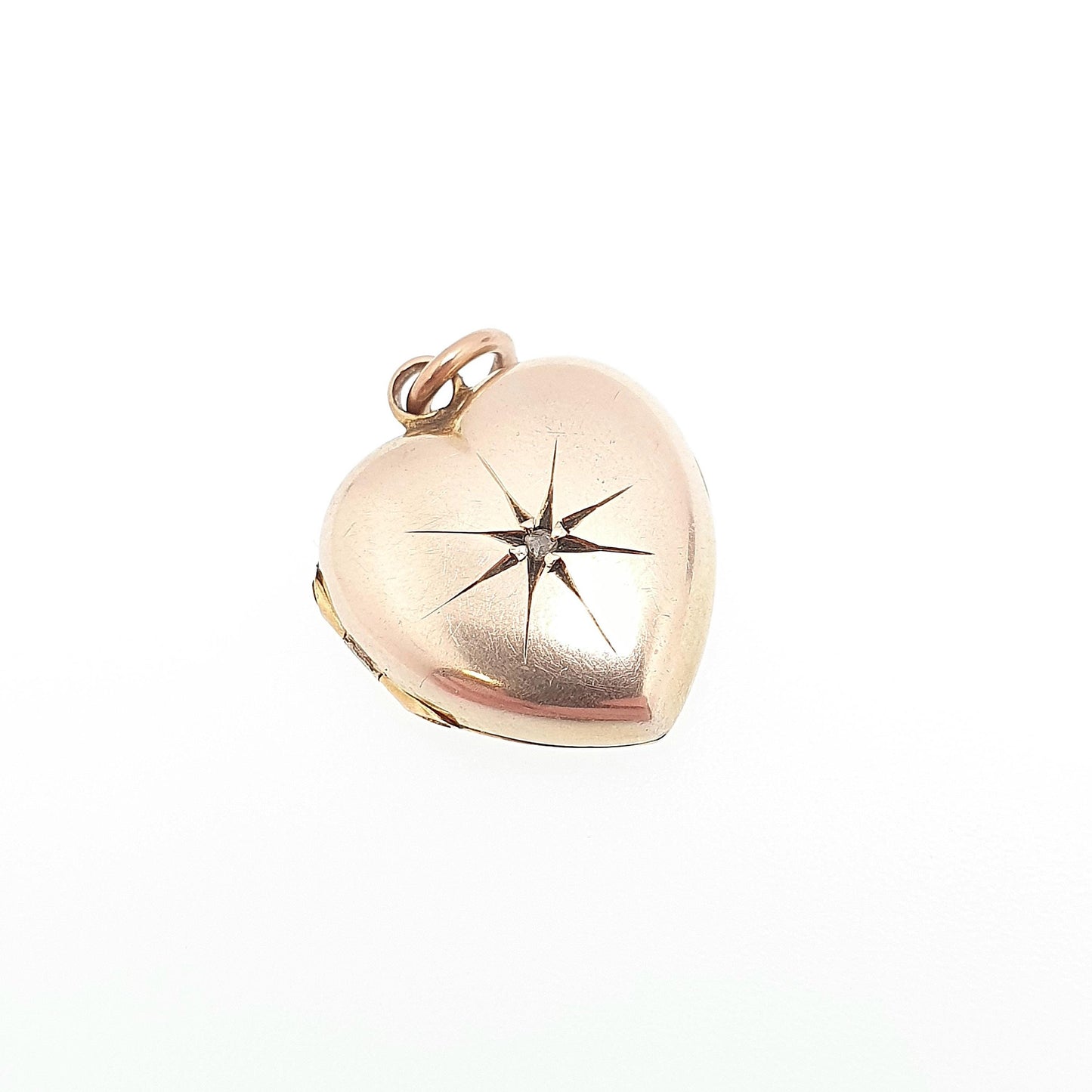 Antique Diamond Heart Locket 9ct 9k Gold Pendant Star Engraved Solid 375 Fine Estate Back & Front Necklace Jewelry Womens Jewellery