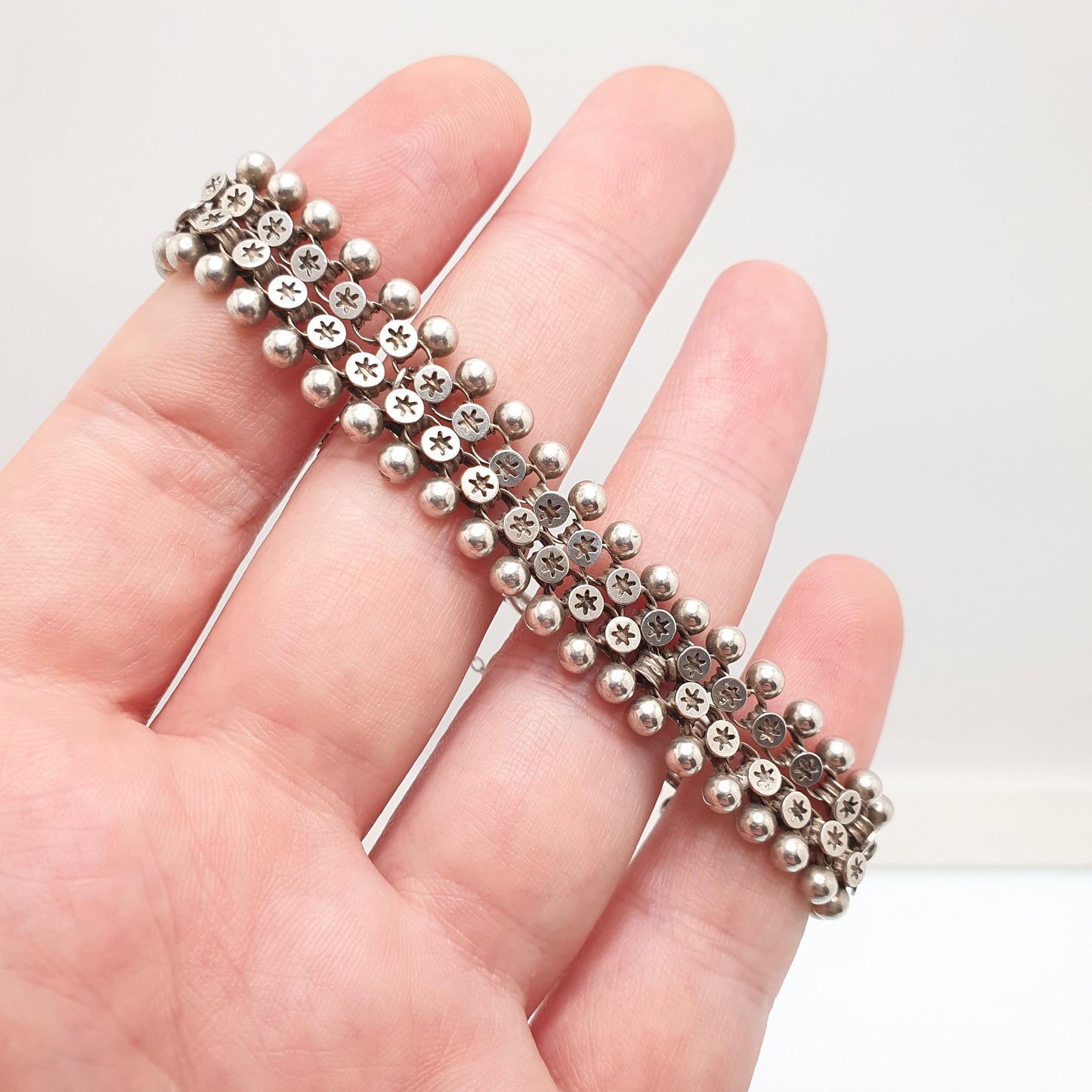 Antique Victorian Solid Silver Bracelet Star Pierced Belcher Chain Rolo Links Vintage Albertina Book Chain Vintage Womens Jewellery Jewelry