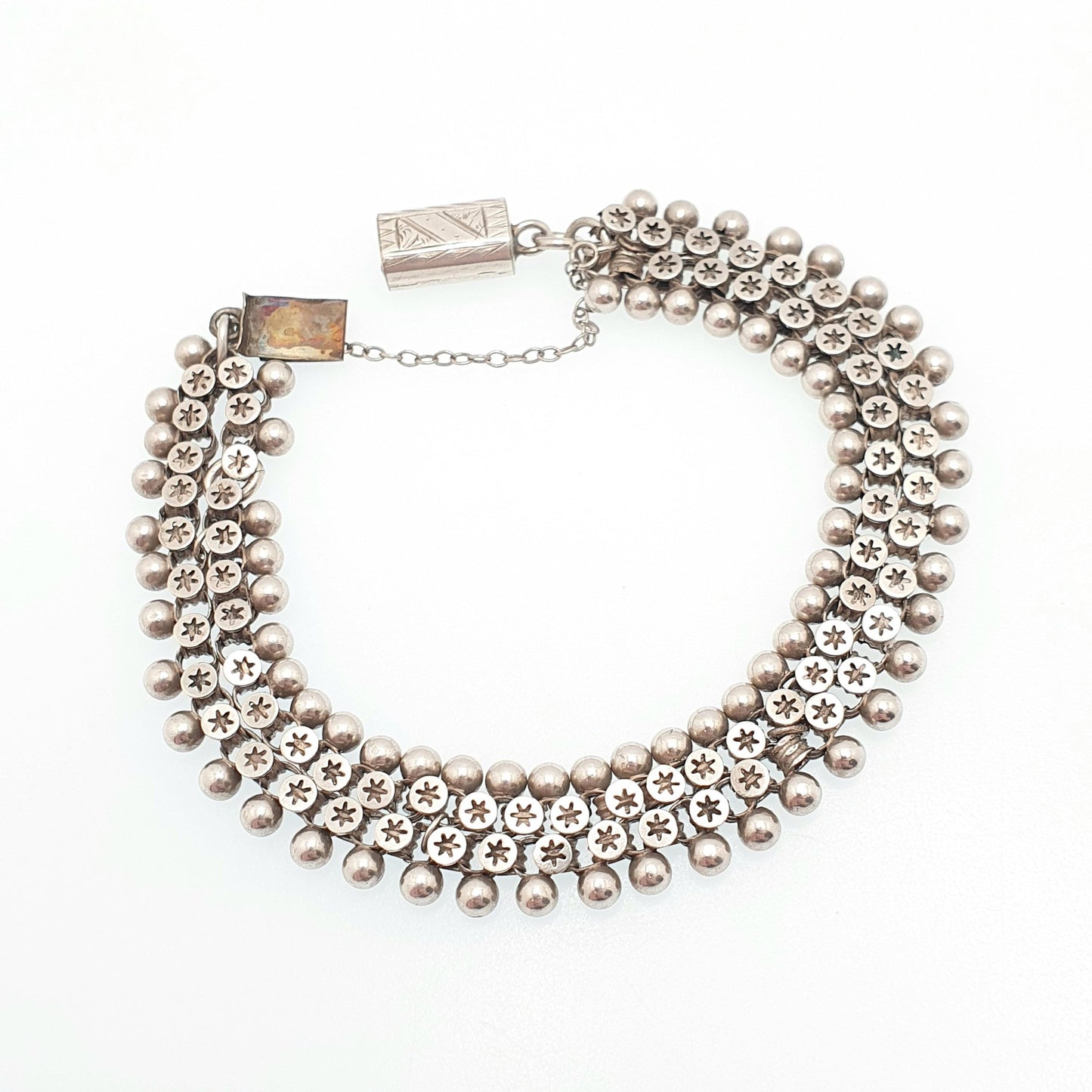 Antique Victorian Solid Silver Bracelet Star Pierced Belcher Chain Rolo Links Vintage Albertina Book Chain Vintage Womens Jewellery Jewelry