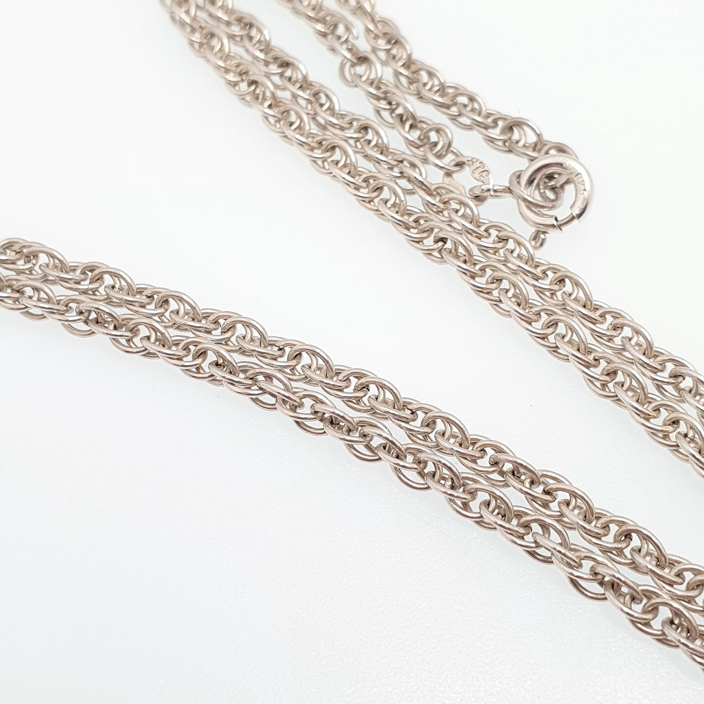 Vintage Sterling Silver Long Chain Necklace Thick Cable Rope Links Helix Twist 57cm 22.4" 10.32g Solid 925 Womens Mens Jewelry Jewellery