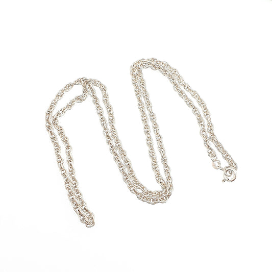 Vintage Sterling Silver Long Chain Necklace Thick Cable Rope Links Helix Twist 57cm 22.4" 10.32g Solid 925 Womens Mens Jewelry Jewellery