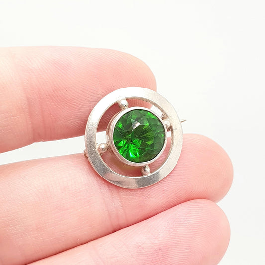 Old Vintage Charles Horner Sterling Silver Brooch Emerald Green Paste Glass Art Nouveau Antique Design Genuine CH Vintage Jewellery Jewelry