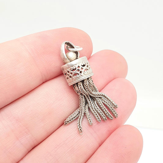 Antique Victorian Solid Silver Tassel Fob Bracelet Charm Necklace Pendant 1800s Genuine Albert Albertina Chain Vintage Womens Jewelry