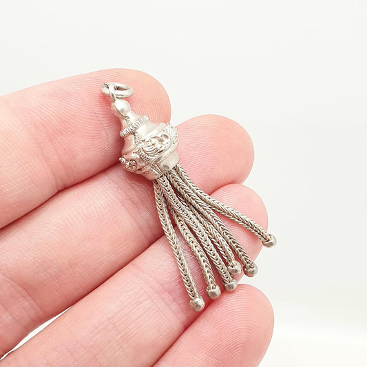 Antique Victorian Solid Silver Tassel Fob Bracelet Charm Necklace Pendant 1800s Genuine Albert Albertina Chain Vintage Womens Jewelry