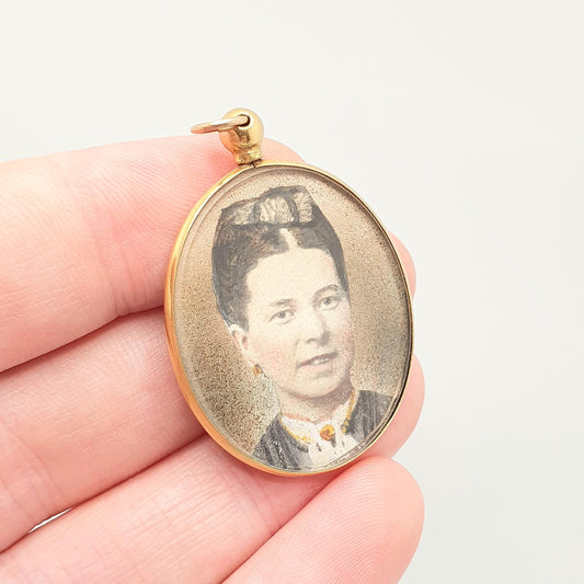 Antique 9ct Gold Locket Pendant Necklace 1910 Hallmark Solid 375 Yellow 9k 9kt Oval Plain Vintage Photo Picture Glass Gift Jewelry Jewellery