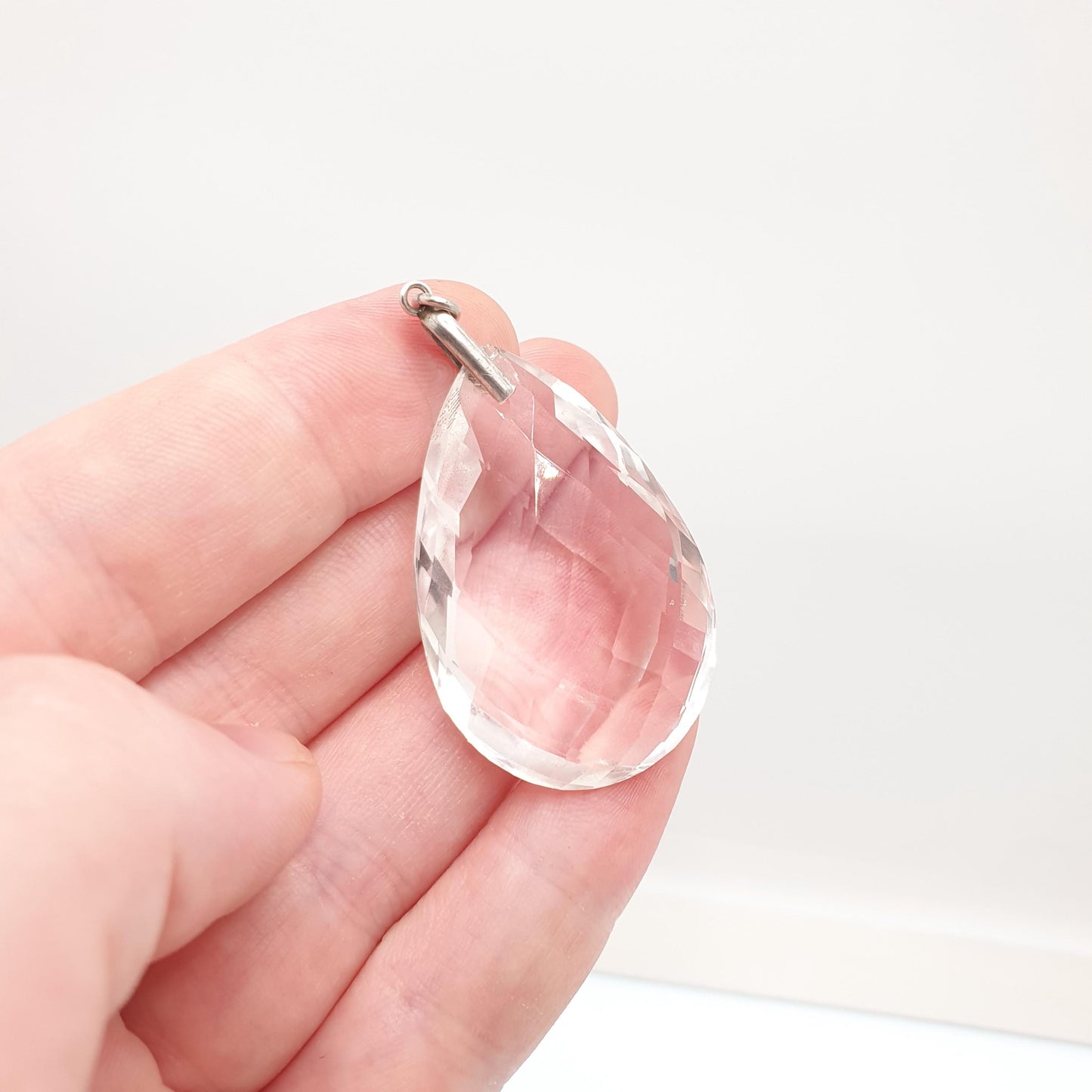 Antique Rock Crystal Quartz Solid Silver Pendant Necklace Art Deco Large Big Faceted 1920s Gemstone Clear Style Womens Jewelry Jewellery