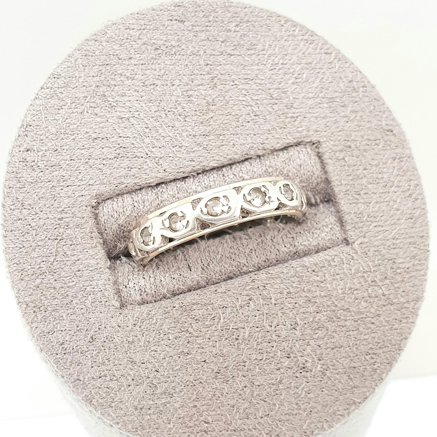 Antique 9ct 9k Gold Sterling Silver Eternity Ring Diamond White Spinel Band Art Deco Fine Estate Sparkly Full Womens Jewelry Jewellery