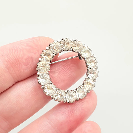 Antique Sterling Silver Diamond Paste Brooch 1910s Wreath Style Donut Polo Infinity 0 Zero Sparkly Vintage Womens Jewelry Jewellery