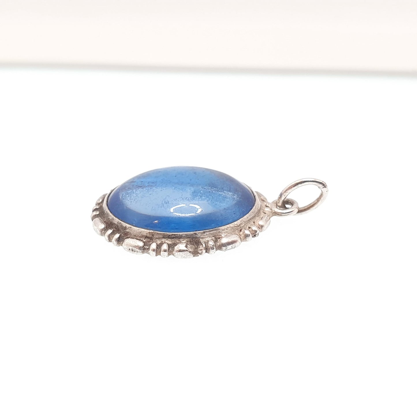 Antique Sterling Silver Butterfly Wing Necklace Pendant Art Deco Oval Genuine Vintage 1920s Blue Bug Fly Insect Jewelry Jewellery Womens