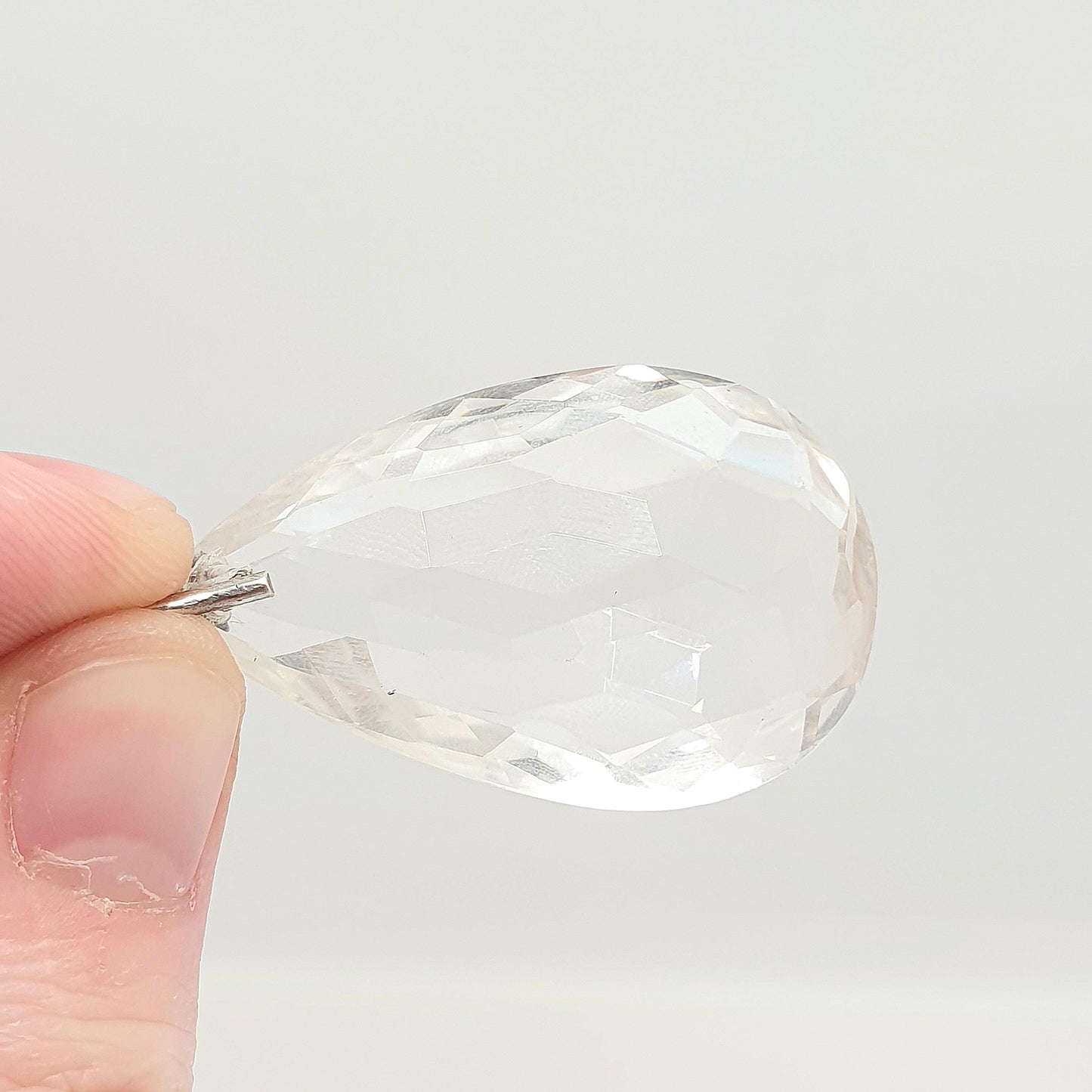 Antique Solid Silver Clear Quartz Pendant Necklace Rock Crystal Art Deco Large Big Pear 1920s Gemstone White Style Womens Jewelry Jewellery