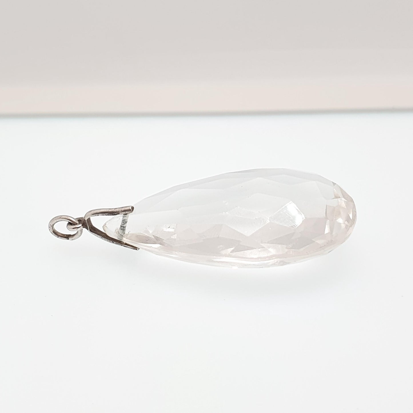 Antique Solid Silver Clear Quartz Pendant Necklace Rock Crystal Art Deco Large Big Pear 1920s Gemstone White Style Womens Jewelry Jewellery