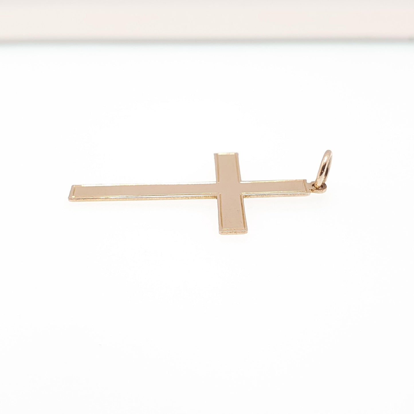Antique 9ct 9k Gold Crucifix Necklace Yellow Cross Pendant Plain Smooth Cruciform Solid 375 Vintage Womens Mens Jewellery Jewelry
