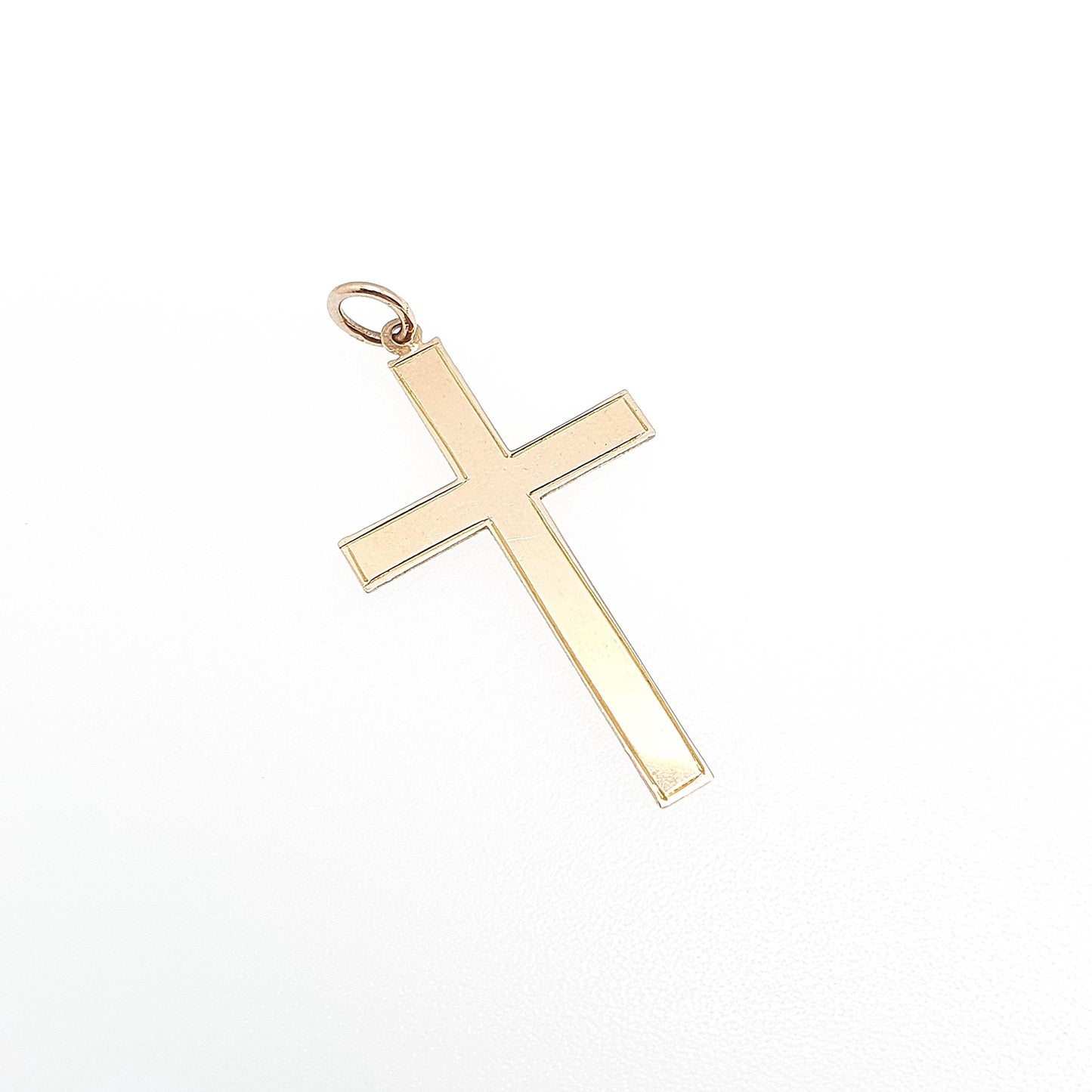 Antique 9ct 9k Gold Crucifix Necklace Yellow Cross Pendant Plain Smooth Cruciform Solid 375 Vintage Womens Mens Jewellery Jewelry