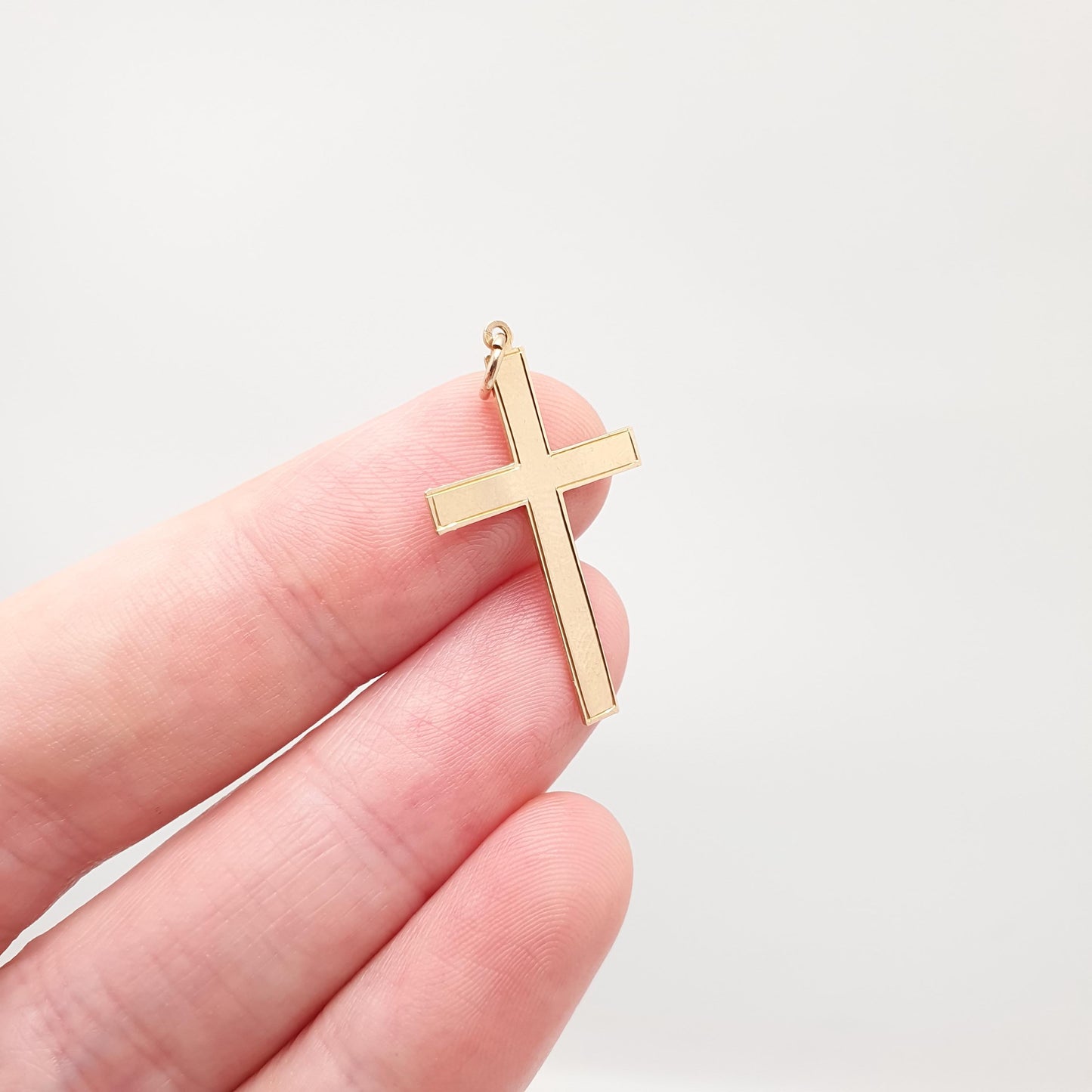 Antique 9ct 9k Gold Crucifix Necklace Yellow Cross Pendant Plain Smooth Cruciform Solid 375 Vintage Womens Mens Jewellery Jewelry