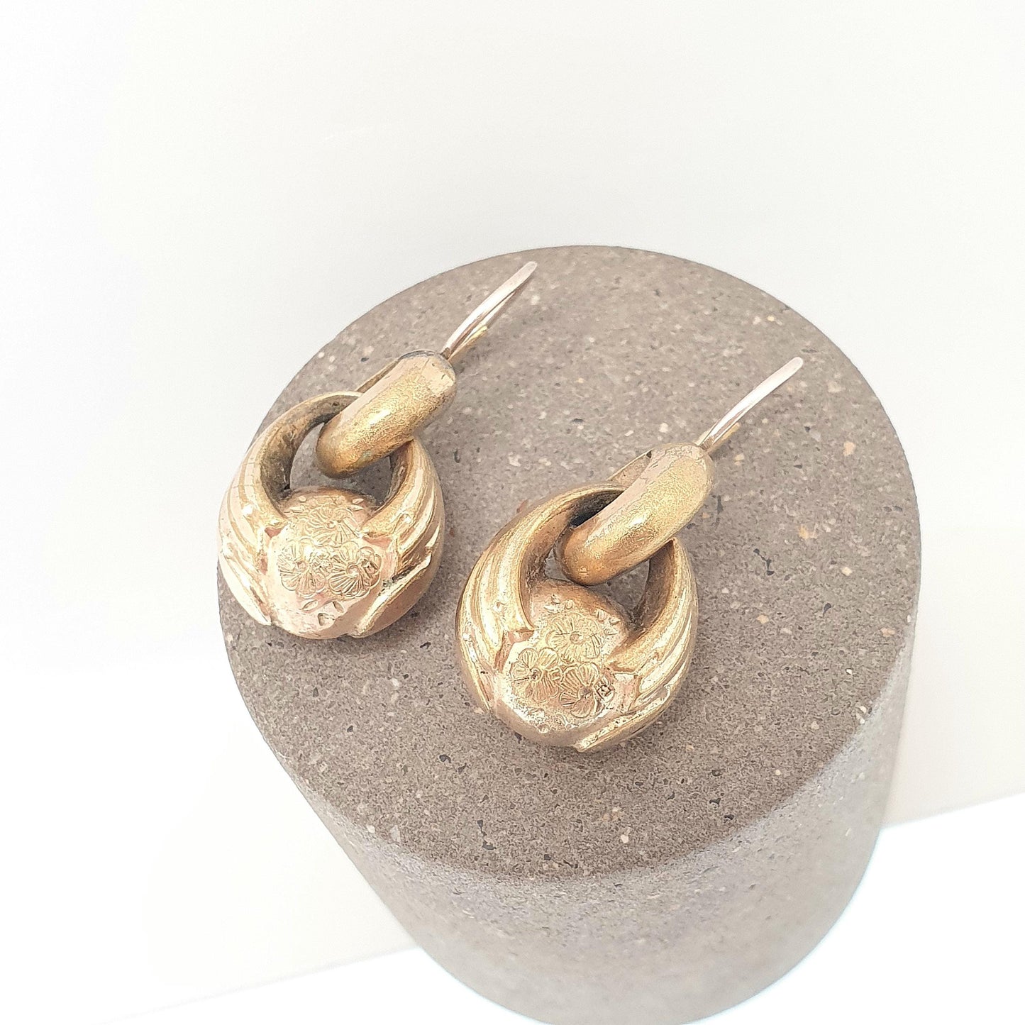 Antique Victorian Rolled Gold Hook Earrings Etruscan Bauble Engraved Gold Filled Genuine 1800s Vintage Womens Jewellery Jewelry