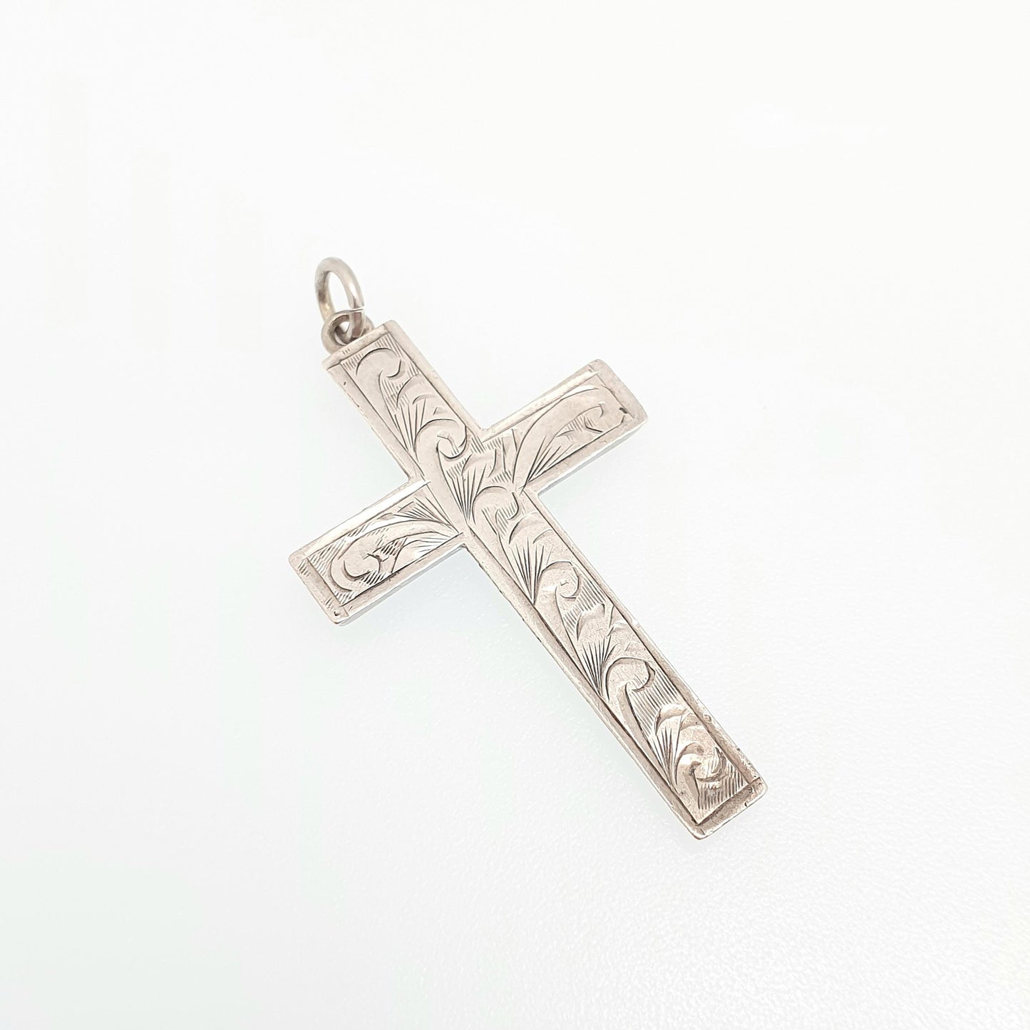 Antique Sterling Silver Crucifix Necklace Victorian Pendant Engraved Cross Catholic Christian Jewelry Vintage Mens Womens Jewellery