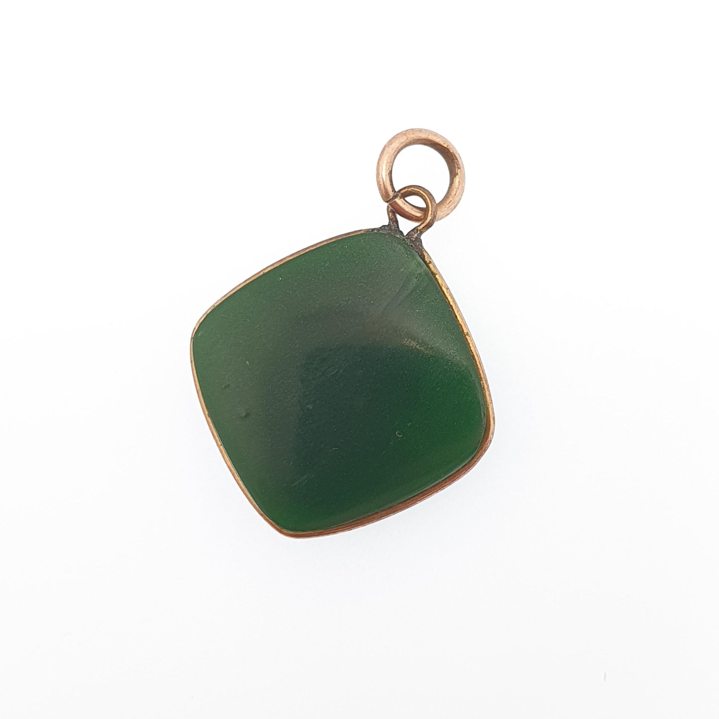 RESERVED/SOLD DON Antique Victorian Glass Cameo Pendant Green Glass Faux Chrysoprase Gold Gilt Necklace Square 1800s