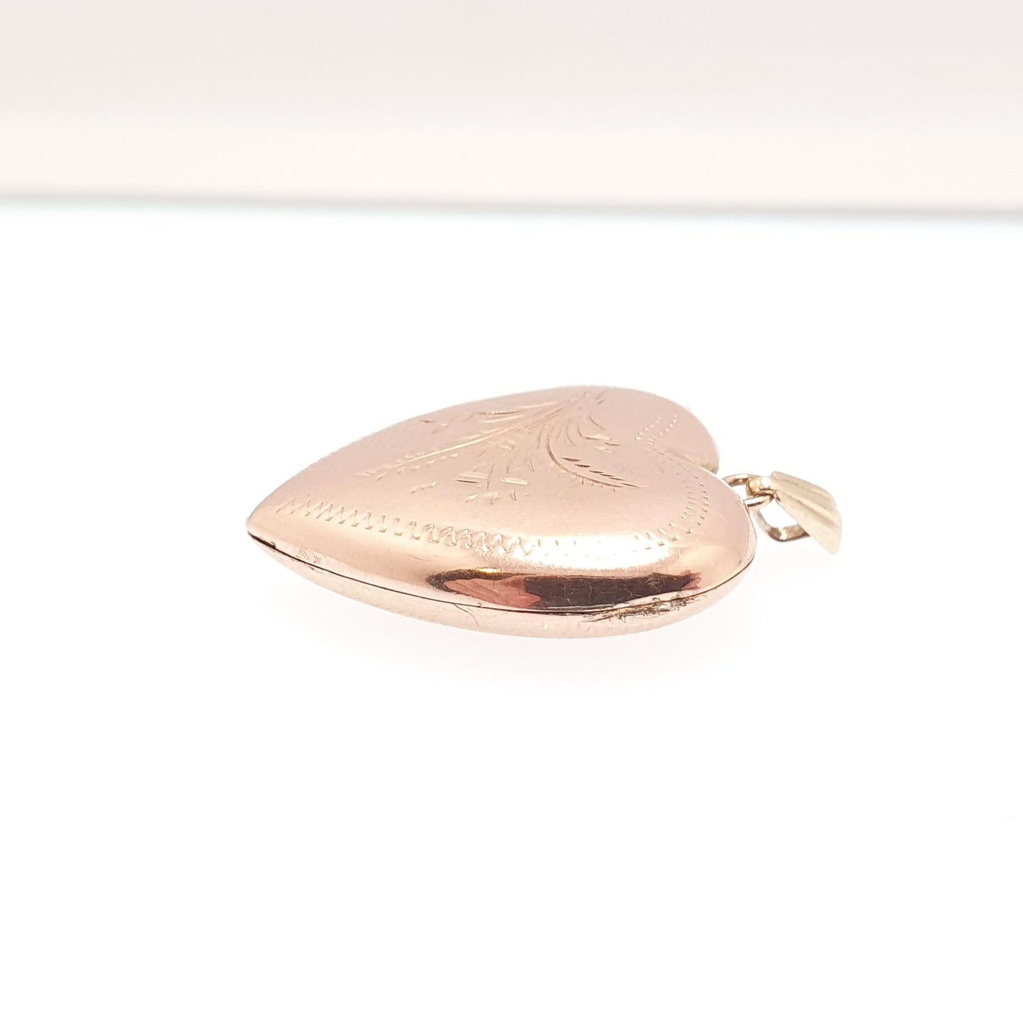 Antique 9ct 9k Rose Gold Heart Locket Pendant Engraved Solid 375 Fine Estate Large Red Back & Front Necklace Jewelry Womens Jewellery