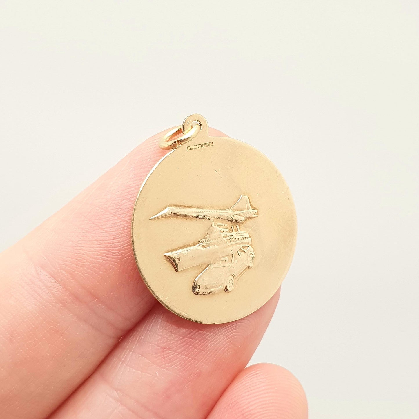 Vintage 9ct Gold St Christopher Pendant Concord Plane Ship Car Necklace Solid 9k 375 1990 Hallmarked Christian Travel Jewellery Jewelry