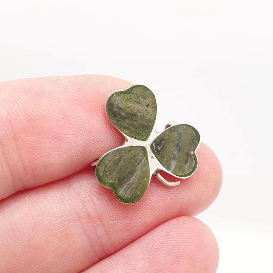 Antique Connemara Clover Brooch Sterling Silver Horseshoe Lucky Irish 1894 Three Leaf Green Marble Shamrock Celtic Vintage Jewelry Jewellery