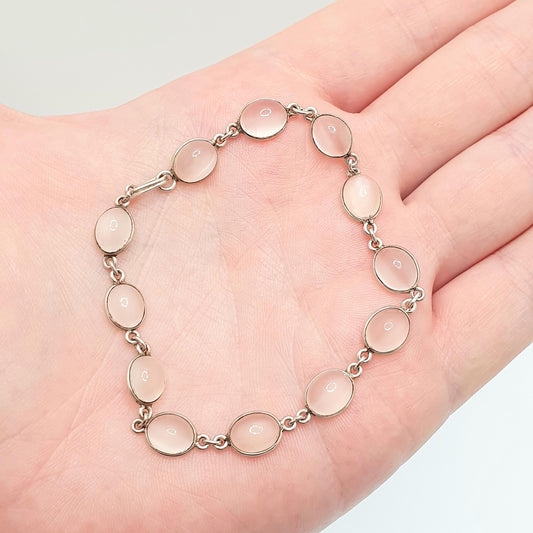 Antique Moonstone Solid Silver Bracelet Genuine Real Moonstones White Victorian Oval Cabochon Fine Vintage Womens Jewelry Jewellery
