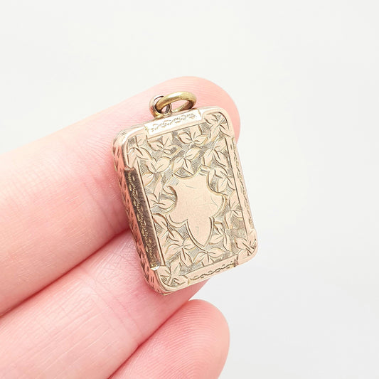 Antique 9ct 9k Gold Rectangular Locket Victorian Pendant Rose Solid 375 Back & Front Picture Photo Vintage Necklace Jewelry Womens Jewellery