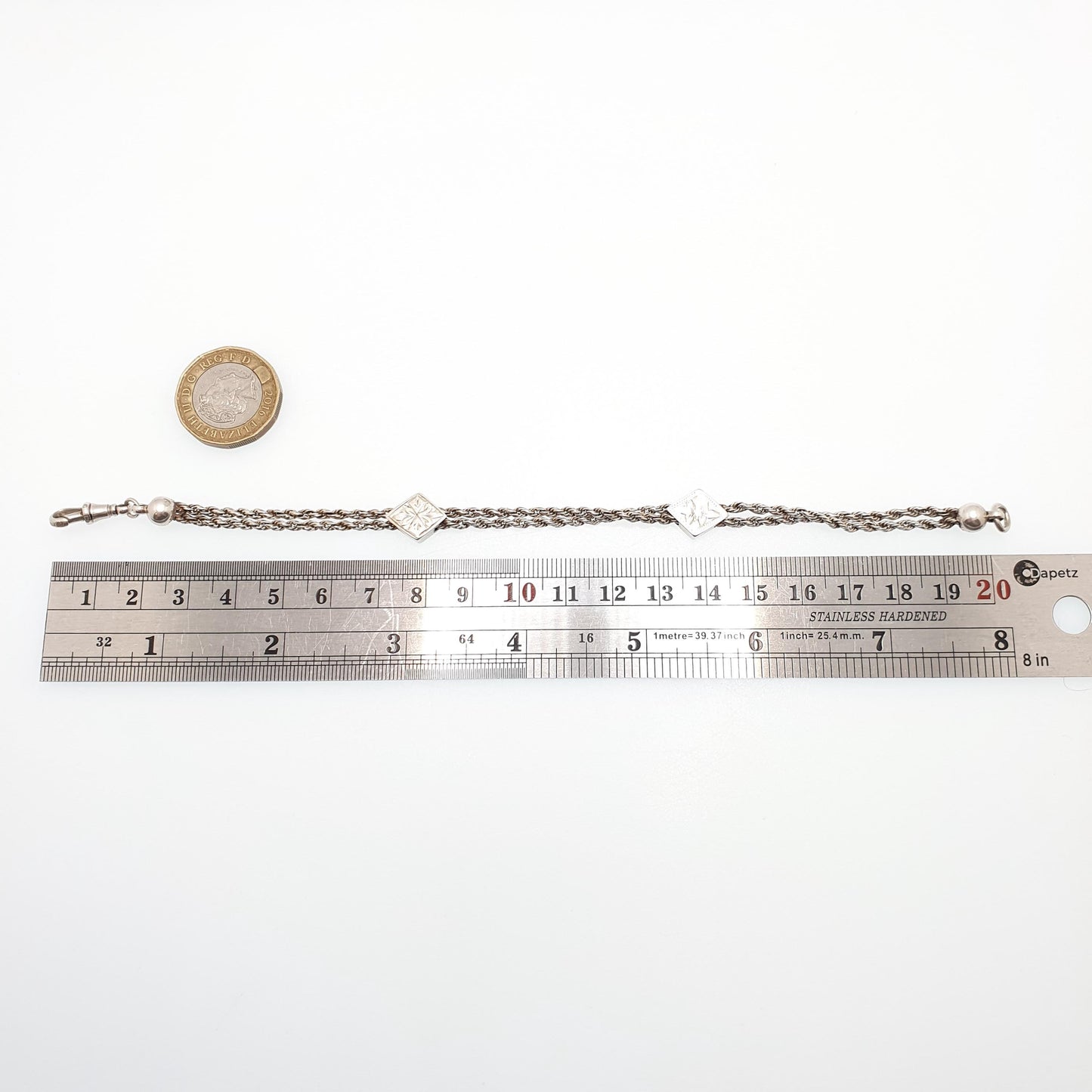 Antique Solid Silver Albertina Bracelet Victorian Kite Spacer Rope Link Engraved Chain 9.70g 20.5cm Vintage Gift Womens Jewelry Jewellery