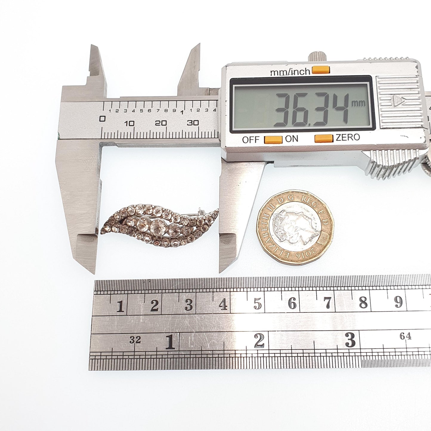 Antique Georgian Black Dot Paste Solid Silver Brooch Eye Shape Ellipse Old Cut Foiled Diamond Pastes Solid Backed Vintage Jewelry Jewellery