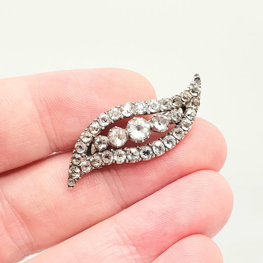 Antique Georgian Black Dot Paste Solid Silver Brooch Eye Shape Ellipse Old Cut Foiled Diamond Pastes Solid Backed Vintage Jewelry Jewellery