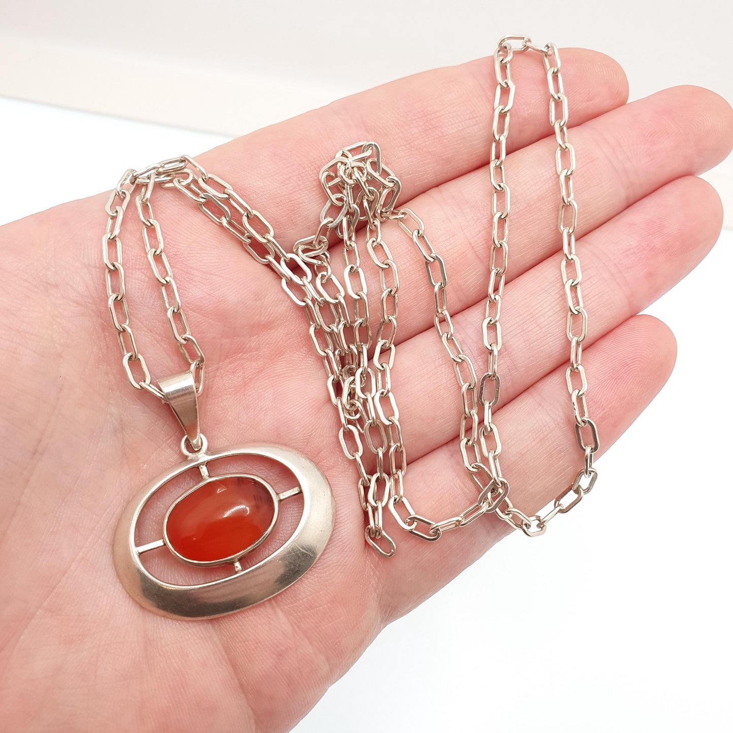 Vintage Sterling Silver Swedish Necklace Carnelian Quartz 1966 Scandinavian Modernist Target Designer Womens Fine Rare Jewellery Jewelry