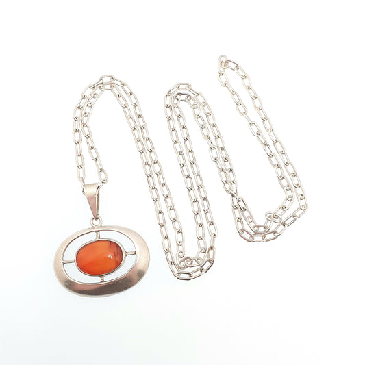 Vintage Sterling Silver Swedish Necklace Carnelian Quartz 1966 Scandinavian Modernist Target Designer Womens Fine Rare Jewellery Jewelry
