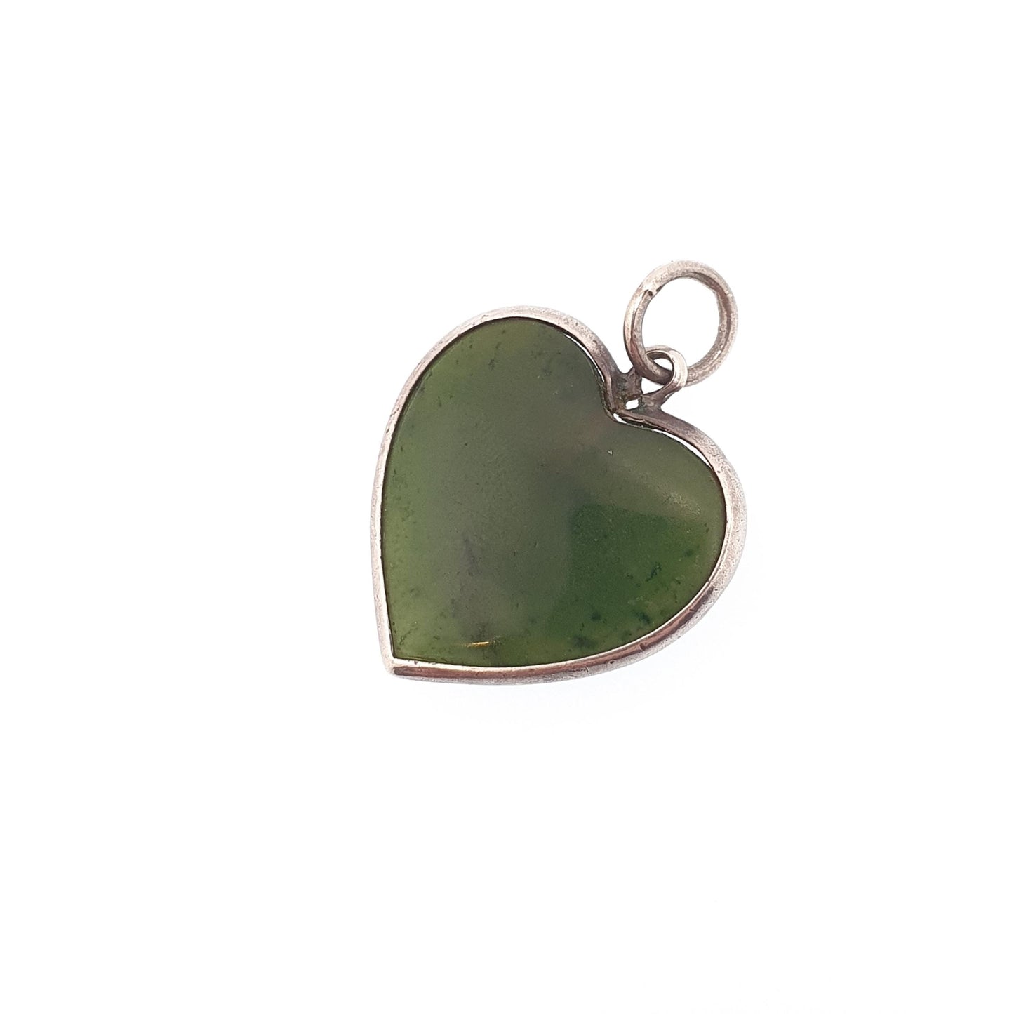 Antique Solid Silver Nephrite Jade Heart Pendant Necklace New Zealand Jadeite Love Gift Vintage Jewelry Jewellery Mens Womens