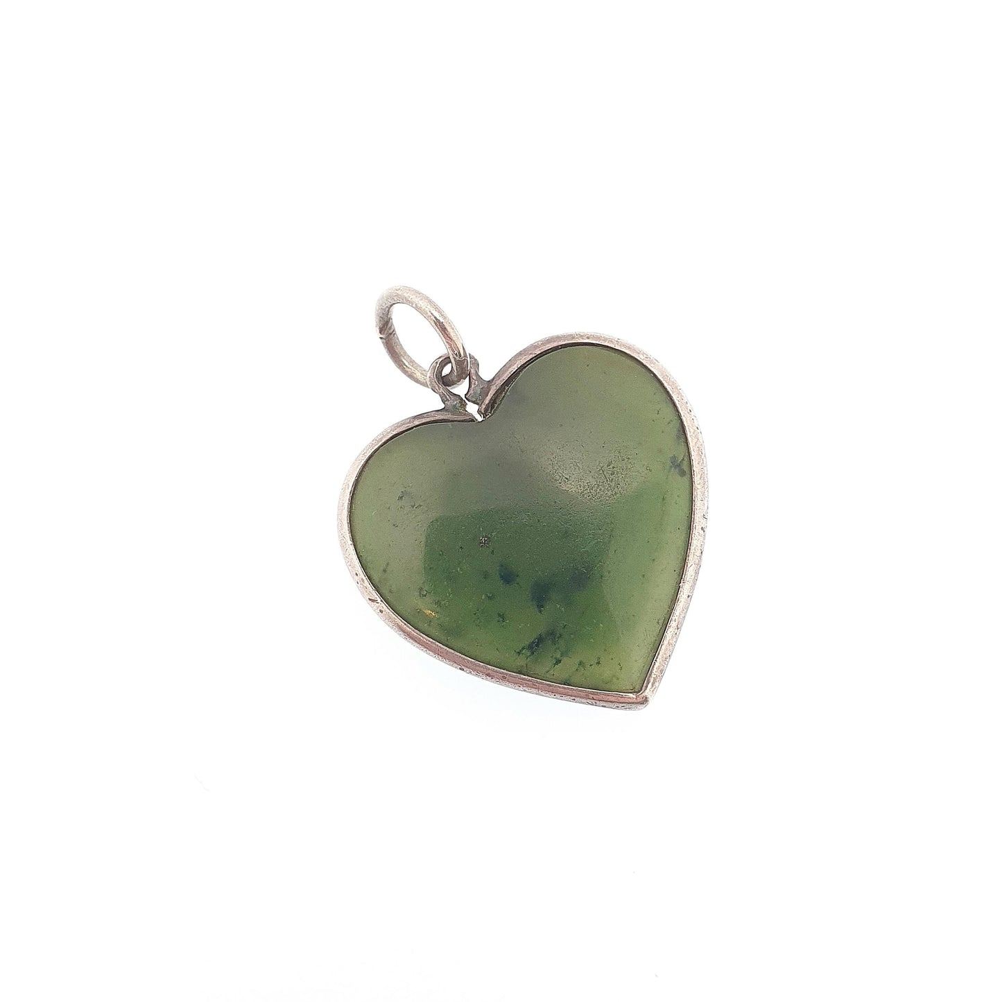Antique Solid Silver Nephrite Jade Heart Pendant Necklace New Zealand Jadeite Love Gift Vintage Jewelry Jewellery Mens Womens