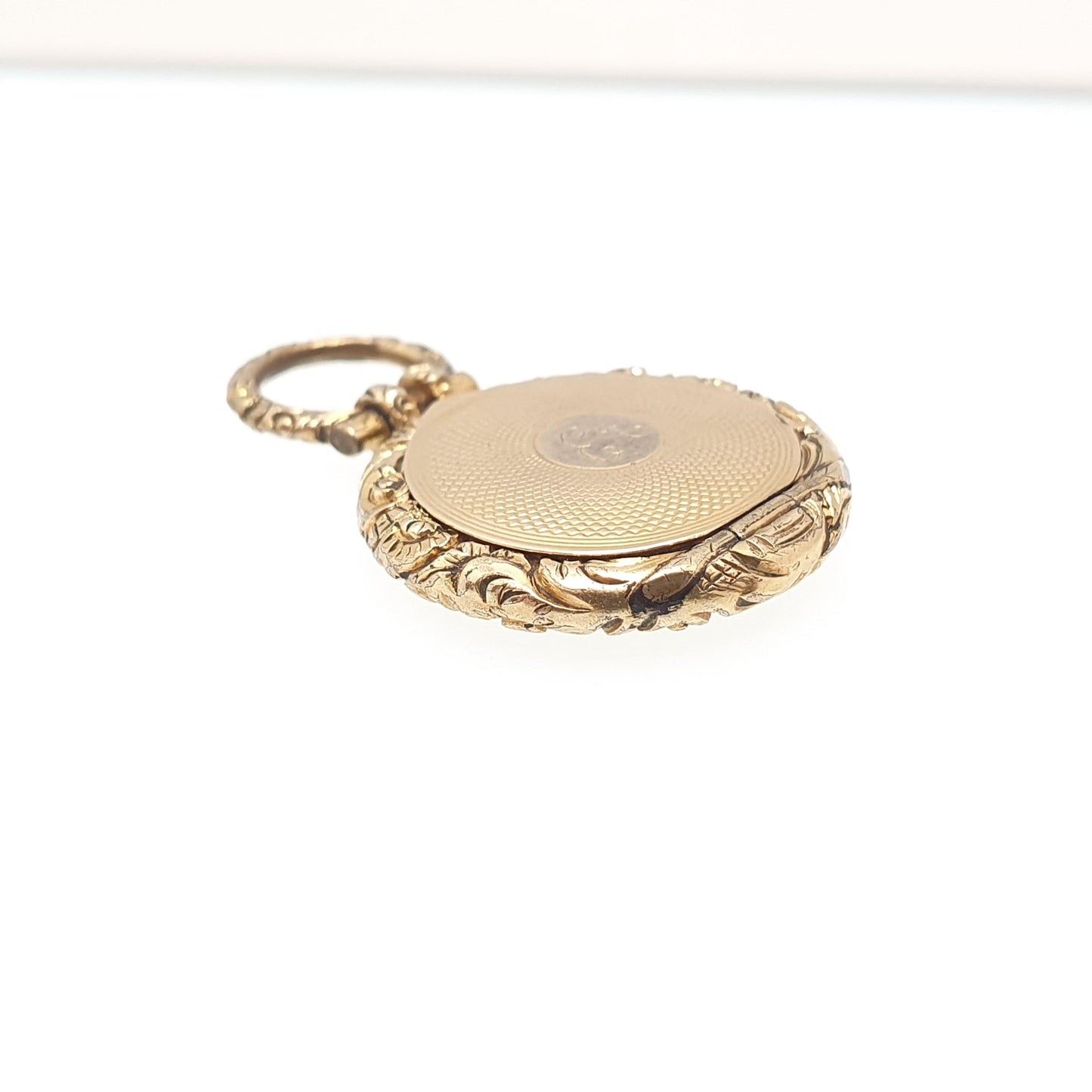 Antique Victorian 9ct 9k Gold Locket Necklace Pendant Pocket Watch Style Chased Border Solid Back & Front Style Picture Jewelry Jewellery
