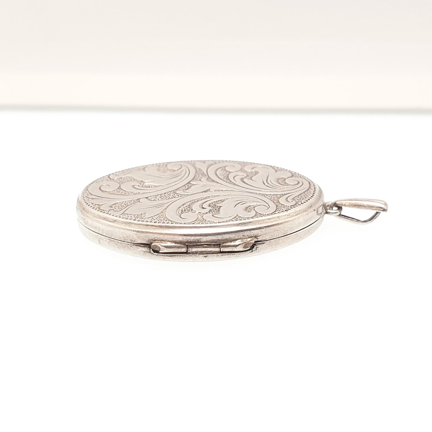 Vintage Sterling Silver GEORG JENSEN Locket Oval Scroll Embossed Necklace Pendant Genuine Fine Picture Photo Womens Jewelry Jewellery Retro