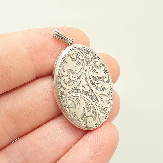 Vintage Sterling Silver GEORG JENSEN Locket Oval Scroll Embossed Necklace Pendant Genuine Fine Picture Photo Womens Jewelry Jewellery Retro