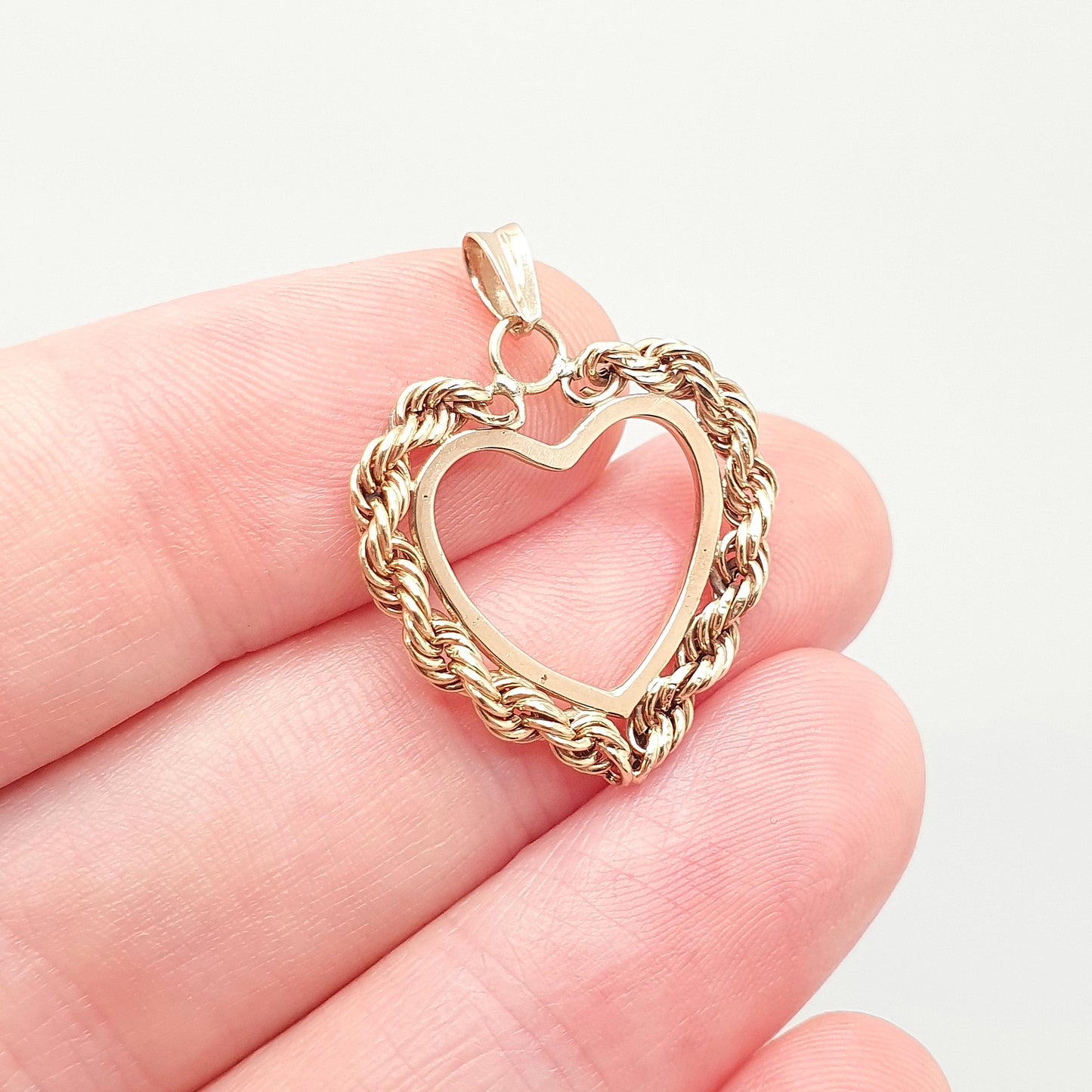 Vintage 10k 10kt Gold Heart Pendant Necklace Solid 417 Rope Link Yellow Modernist Retro Fine Estate Love Gift Womens Jewelry Jewellery