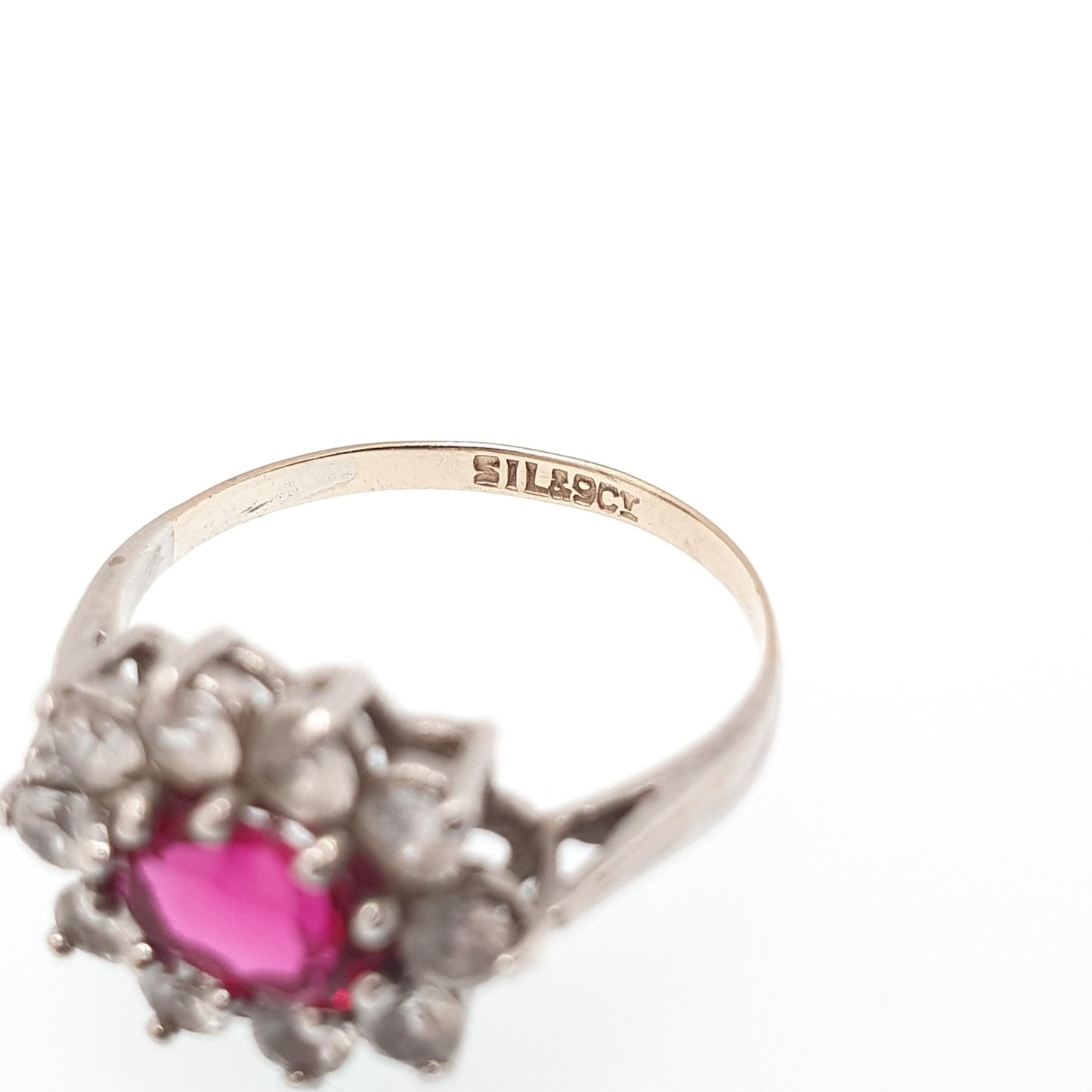 Antique 9ct Gold Ruby Paste Ring Art Deco White Spinel Sterling Silver & Solid 9k 375 1920s Vintage Cocktail Ladies Womens