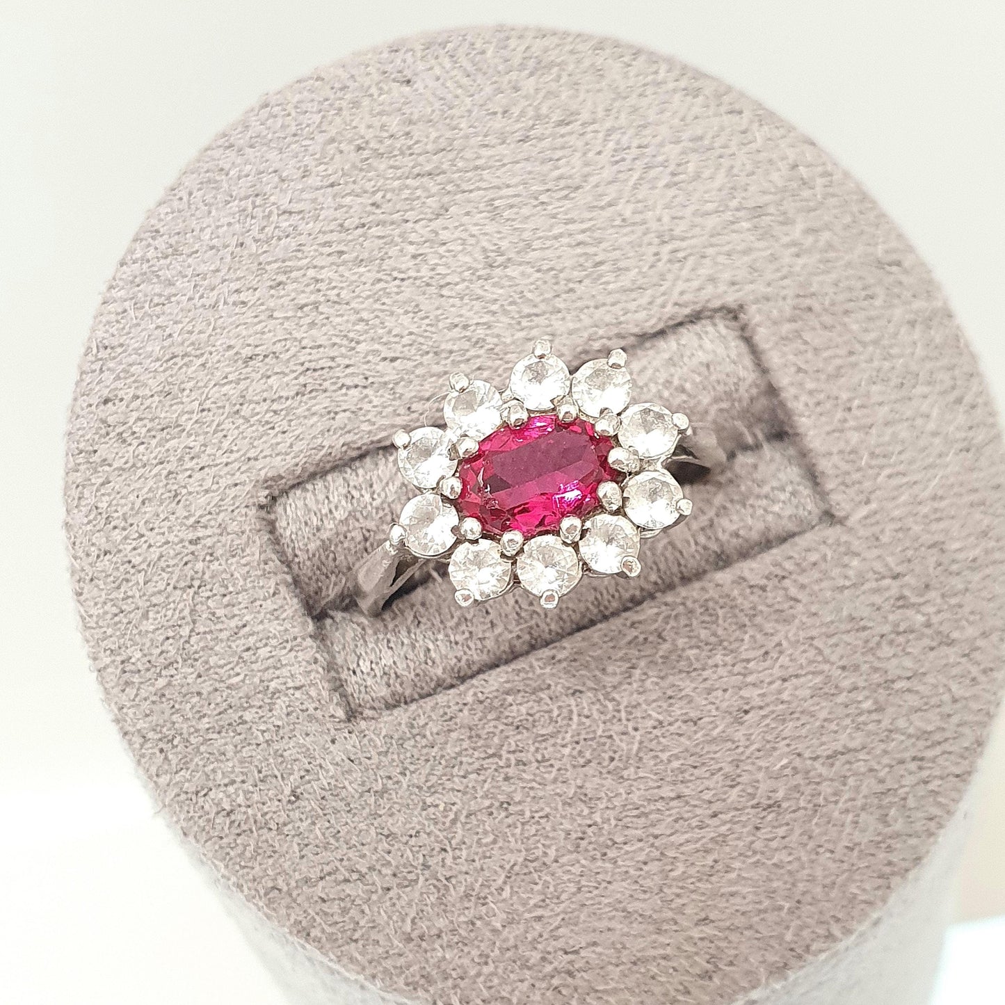 Antique 9ct Gold Ruby Paste Ring Art Deco White Spinel Sterling Silver & Solid 9k 375 1920s Vintage Cocktail Ladies Womens