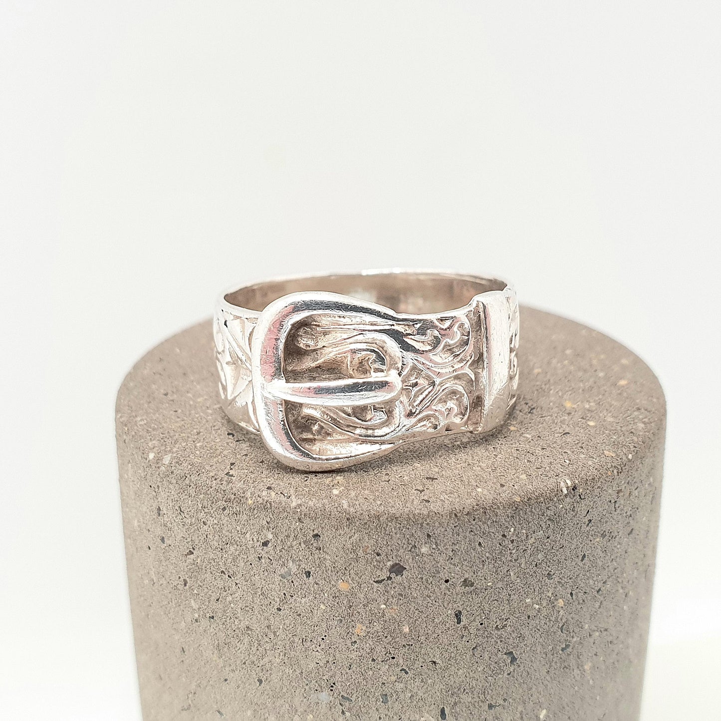 Vintage Solid Silver Belt Buckle Ring Thick Band Chunky 1960s Solid 925 Victorian Revival Unisex Womens Mens Retro Jewelry Jewellery