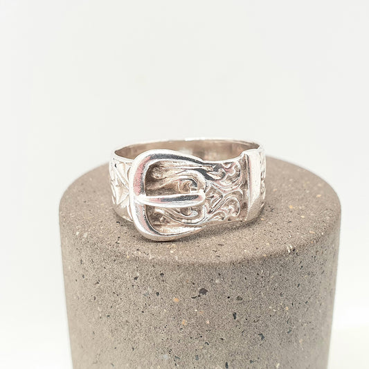 Vintage Solid Silver Belt Buckle Ring Thick Band Chunky 1960s Solid 925 Victorian Revival Unisex Womens Mens Retro Jewelry Jewellery