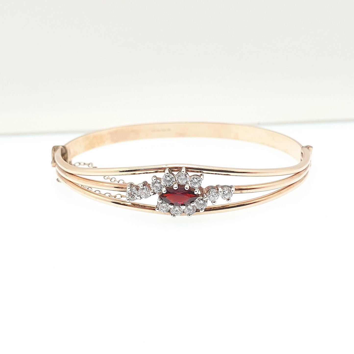 Antique Garnet Paste & Diamond Paste Bangle Rolled Gold Filled Snap Bracelet 1910s Unique Fine Estate Womens Vintage Jewelry Jewellery