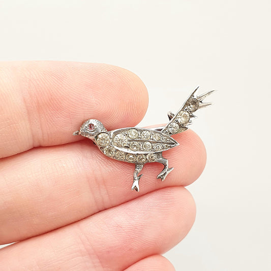 Antique Sterling Silver Bird Brooch Diamond Paste Maybe Pheasant Hunting Partridge Game Victorian Fine Grouse Vintage Womens Jewelry
