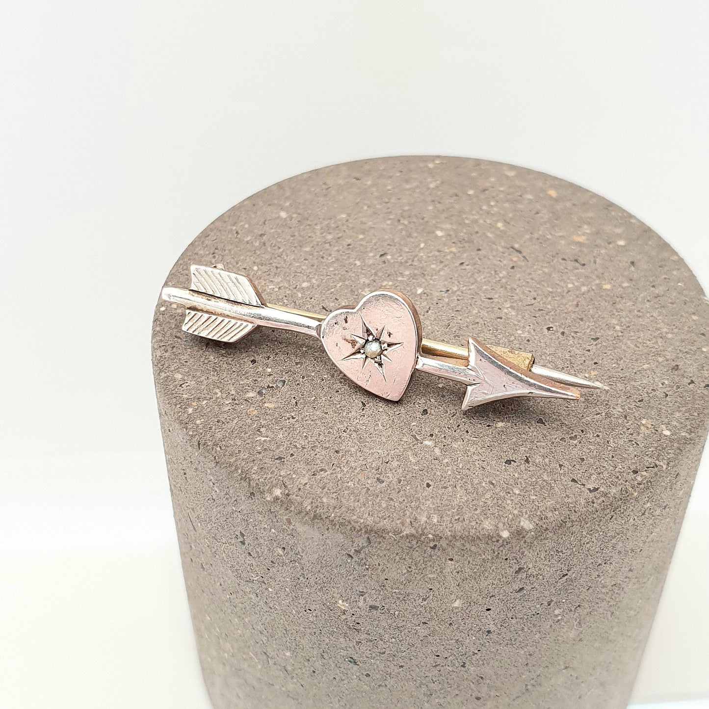 Antique Victorian Solid Silver Front Arrow Brooch Pin Seed Pearl Sagittarius Archer Love Cupid Genuine Vintage Womens Mens Jewellery Jewelry