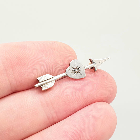 Antique Victorian Solid Silver Front Arrow Brooch Pin Seed Pearl Sagittarius Archer Love Cupid Genuine Vintage Womens Mens Jewellery Jewelry
